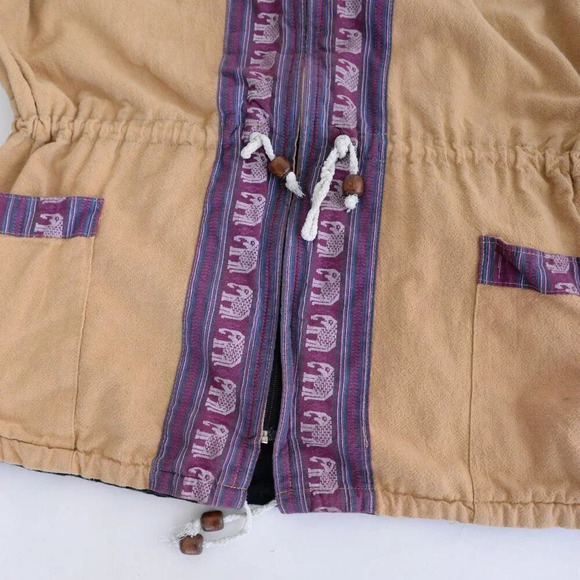 Vintage 90's Handmade Tan & Purple Aztec & Elephant Reversible  Zip Up Jacket M - Picture 7 of 15